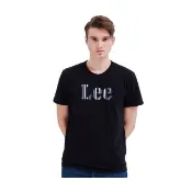 【Lee】出清品-男裝 短袖T恤 / 豎條紋 大LOGO 氣質黑 標準版型(LL210150K11)