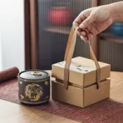 全球選品1館 生活百貨 滿彩龍鳳紫砂茶葉罐茶倉小直罐禮盒茶葉密封盒中號紅茶普洱儲存罐