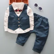 男童學院馬甲背西裝四件套套裝/有領結80-115cm小童男花童禮服西服/舞台表演拍照寫真抓周裝