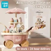 YIMI 音樂冰淇淋手推車假裝玩具套裝糖果車玩具女孩冰淇淋糖果車甜品車