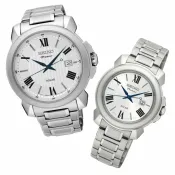 大高雄鐘錶城 seiko SK037 精工錶 V157-0BZ0S(SNE453J1)+V137-0CT0S(SUT321J1) 正裝系列太陽能羅馬計時對錶/白面41+31mm｜情人對錶｜樂天領券現折★全館特惠中★指定刷卡回饋10%