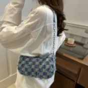 全網熱銷+免 托特包 單肩包 女包 通勤包 手提包 韓系簡約休閒包包女2025春夏新款時尚菱格餃子包高級感小衆單肩包
