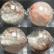 【台灣出貨】天然水晶綠幽靈彩幽水晶球擺件小球聚寶盆千層幽靈送底座J1