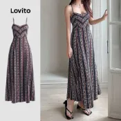 Lovito 假期洋裝 綁帶 露背 圖案 春/夏 洋裝 女士 LK4LD2326