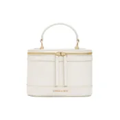 (店+)【CHARLES & KEITH】小CK 季盒子包化妝包珠寶包 PU 手提斜挎包 小號 女款 奶白色/黑色 CK2-80701625