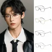 MoonDy 細框眼鏡 長方形眼鏡 半鈦眼鏡 商務風 眼鏡框 鏡架 男生眼鏡 眼鏡男 顯氣質 極簡 無度數眼鏡 金屬 文青眼鏡 061
