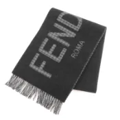 【DOKODEMO】【5積分】成色極佳★ FENDI FXT334 羊毛羊絨混紡Logo格紋流蘇圍巾 炭灰色 TU 附防塵袋 義大利製造 正品女士
