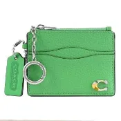 【COACH】經典吊飾C字LOGO波浪造型卡片鑰匙零錢包(亮綠)