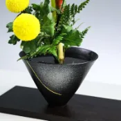 🚀臺灣出貨🚀 「泡泡」✩可開發票✩ 熱銷 池坊 花器 禪意 插花 日式復古 擺件 花道 黑色斗笠碗 花盆 插花器皿 陶瓷