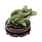 (店+)【吉祥開運坊】蟾蜍系列【招財青玉石三腳蟾蜍  特贈木製旋轉底座】開光 擇日