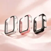 (店+)【山水之寶】Apple Watch 4/5/6/SE1/SE2/SE3 44mm保護殼 玻璃膜+保護框 雙色電鍍手錶防撞殼