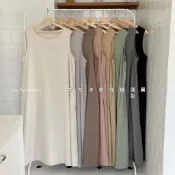 【FEE BABY】棉麻背心休閒長洋裝洋裝🔥有口袋 連身裙 渡假洋裝 女裝 女洋裝 寬肩帶 寬鬆 韓系服裝 孕婦