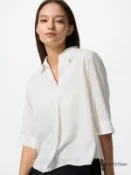 【UNIQLO】女裝 嫘縈條紋開領上衣(七分袖) 482825