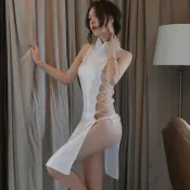 性感露背開高衩旗袍 情趣睡衣 白色旗袍 情趣角色服 性感旗袍 角色扮演