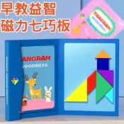 台灣現貨 早教益智磁力七巧板 啟蒙 腦力開發玩具 形狀想像教具 木製拼圖 益智拼圖 認知探索 磁鐵積木 生日禮物