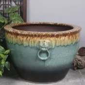 免運開票 睡蓮花盆陶瓷窯變釉碗蓮荷花家用大號清倉鐵樹盆庭院大水缸養魚碗蓮盆缸 錦鯉缸 魚缸 水缸 魚缸 庭院仿石大水缸