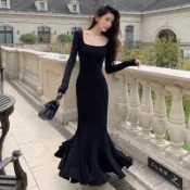 步步生蓮🔥 絕美魚尾裙 秋季長袖氣質高級法式氣質收腰顯瘦長裙 連衣裙 長袖魚尾連衣裙女秋洋裝