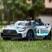 【奔雷國際】賓士 12V雙驅 兒童電動車 兒童超跑GT4(烤漆銀灰 SX1918) 遙控兒童電動汽車玩具