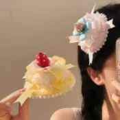 【兔巴叮童裝】甜蜜糕點~可愛草莓蛋糕生日帽頭飾髮夾女高級感少女心拍照洛麗塔韓國東大門兒童配飾公主髮飾兒童單品百搭可愛