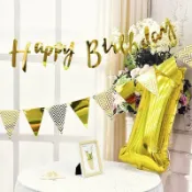 🐩雪狗氣球🐩連體Happy Birthday 三角旗 寶寶週歲生日快樂拉花拉旗