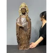 【合雅藝品】早期廣東 石灣陶【觀世音菩薩】觀音大士 觀世音 白衣大士 佛像名師手製 有落款 居家裝飾 石灣陶擺件 Y55