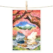 afu水彩插畫明信片 - 櫻花樹下