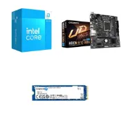 (店+)【Intel 英特爾】〈自MO價〉i3-14100+技嘉 H610M H V2 D4 MATX主機板+金士頓 NV3 1TB SSD