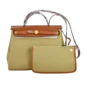 【Hermes 愛馬仕】Herbag 31cm  帆布兩用包(1C綠棕/Y刻//金釦)