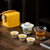 全球選品1館 生活百貨 旅行茶具小套裝羊脂玉白瓷功夫茶具戶外行動式快客杯節慶禮品