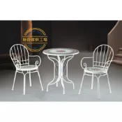 (店+) 25E 455 (黑/白) 鐵件戶外休閒圓桌/休閒椅 馬賽克洽談桌椅 公園桌椅 民宿桌椅 戶外桌椅