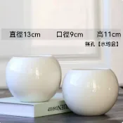 【伊達】圓球陶瓷花盆 白色簡約花器 無孔水培有孔土培兩用 桌面銅錢草蝴蝶蘭培植盆