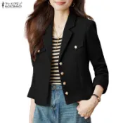 ZANZEA 女式韓版正式辦公室高級翻領長袖單排扣純色合身西裝外套