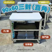 全新【3尺.內2層.輪.無門.三封工作台】作業台料理台調理台工作平台實驗台稱產台流理台不鏽鋼/90×60×80