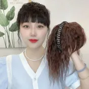 思樂小舖 水鑽髮箍假髮瀏海一件式補髮片女假髮頭頂遮蓋白髮無痕髮片 LF41