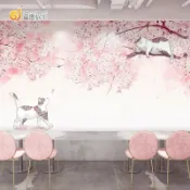 協貿國際日用品生活3館 3D北歐浪漫粉色櫻花貓咪壁紙日式和風民宿餐廳服裝店女孩臥室墻紙