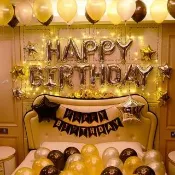 典雅黑銀金系生日快樂套組1組(生日氣球 生日佈置 生日派對 派對氣球 氣球 鋁模氣球)