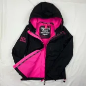 🔥免運 剩XS號 極度乾燥 潛水布 女版 黑/粉 連帽 抓絨 單拉鍊 夾克 刷毛 Superdry外套 #9930