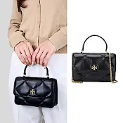 TORY BURCH Kira 迷你 雙T標誌菱格絎縫牛皮翻蓋手提/斜背鍊帶包(黑色)