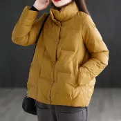 【若初】簡約保暖防寒口袋雙排扣立領長袖科技羽絨棉外套女外套-共5色-17053(L-5XL可選)