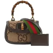 【GUCCI 古馳】Bamboo 1947 大標誌手提/斜背二用小型竹節包(駝色/棕色)