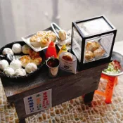水煎包 生煎包 宵夜 攤車 夜市 點心 小吃 台式 袖珍 手作 食玩 藝術 擺飾 禮物 模型 黏土 情境布置 仿真食物