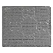 【GUCCI 古馳】經典雙G LOGO壓紋拼接雙層接對折8卡短夾(灰)
