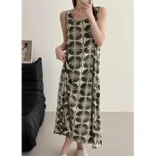 【K.W.】韓國空運輕棉麻出水芙蓉高品質免穿搭洋裝(小香風/輕量涼感/洋裝/休閒/日系/通勤/渡假)