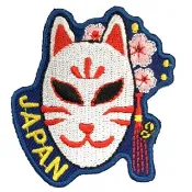 日本Q版 貓咪面具 文青地標熨燙刺繡徽章 胸章 立體繡貼 裝飾貼