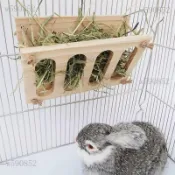 牧草架 牧草盒 兔子牧草架 飼料架 兔子草架 草架 兔子寵物木質草架內置豚鼠龍貓豬食荷蘭豬盆龍木製食盆固定大容量