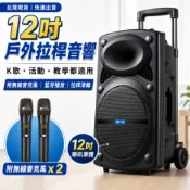 台中現貨🎶12吋藍牙拉桿音響🎶雙無線麥克風 戶外K歌／活動教學 重低音喇叭 USB／TF／AUX播放 藍牙喇叭 藍牙音箱