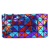 【ISSEY MIYAKE 三宅一生】BAOBAO鏡面三色方格4x8鍊帶斜背包(藍紫紅)