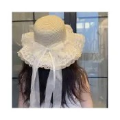(店+)原創花漾海邊lolita帽子甜美蝶結波浪草帽森系田園防曬遮陽沙灘帽