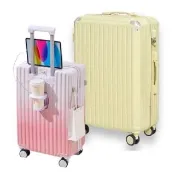【Bogazy】Travel遊趣 20吋USB充電/掛勾/杯架多功能行李箱登機箱(陽光黃)