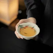 全球選品1館 生活百貨 釉下彩手繪柿柿如意陶瓷主人杯仿古草木灰功夫茶具家用茶杯